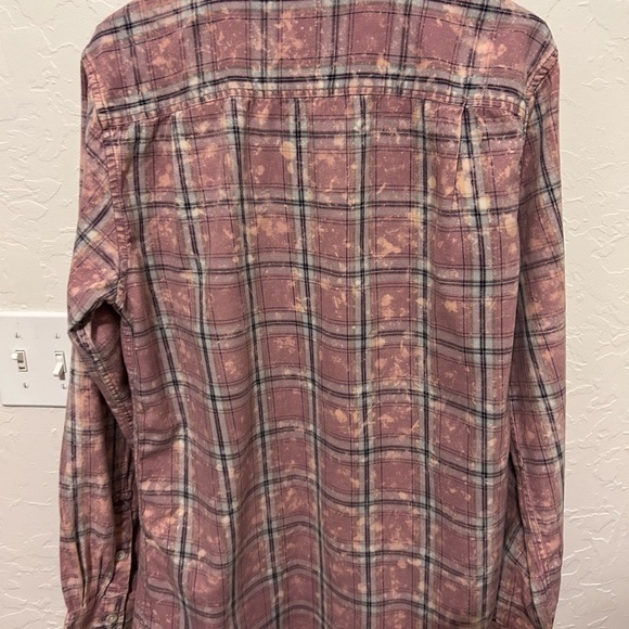 PACSUN  button down distressed shirt. Pinks, grey & black colors. Sz. Medium. - Picture 2 of 8